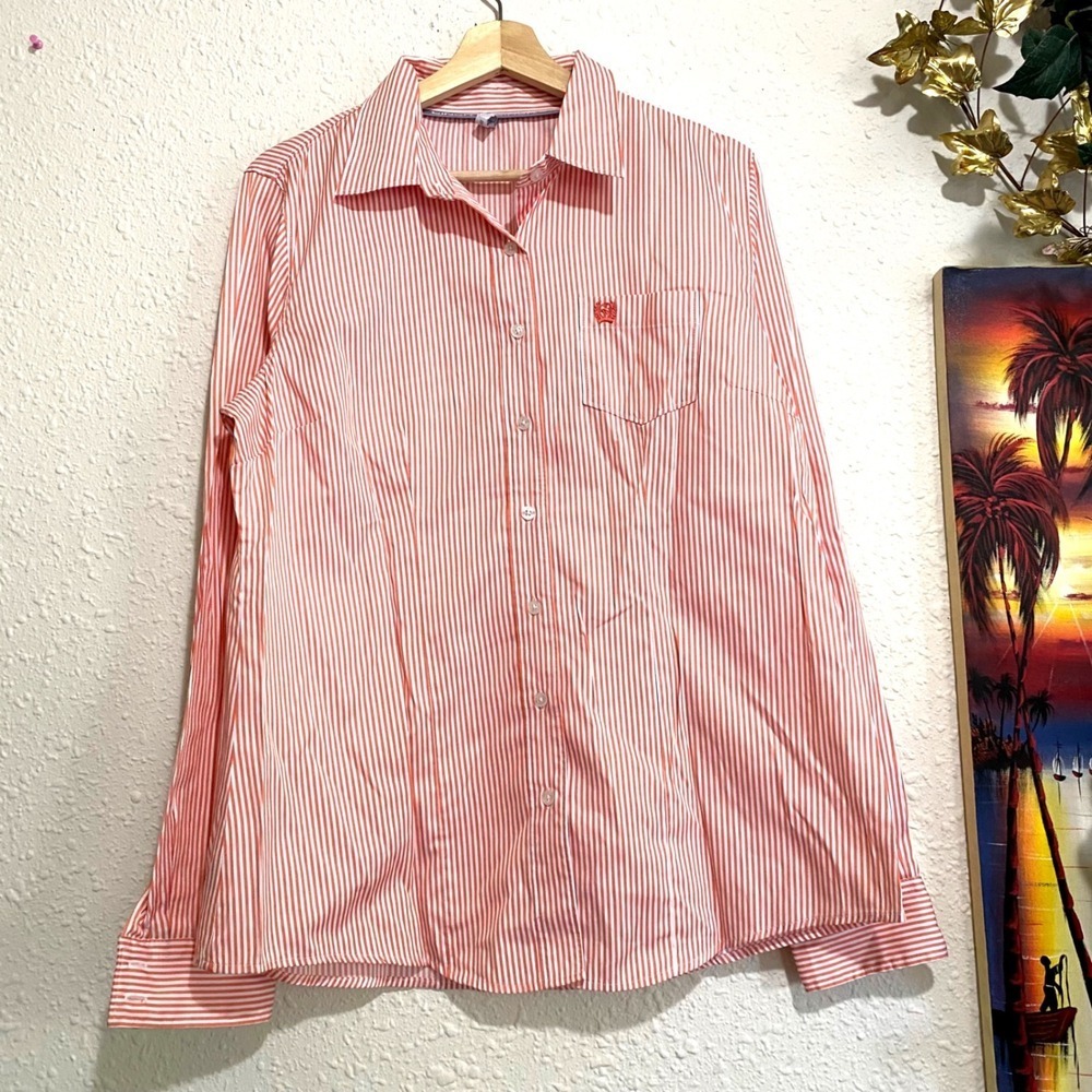 Cinch Womens Orange White Striped Button Down Shirt XL Western capsule oversized